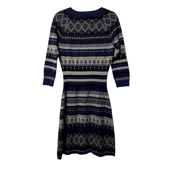 Athleta Fara Fair Isle Sweater Dress Split V-Neck Blue Women Size Medium - Picture 3 of 15